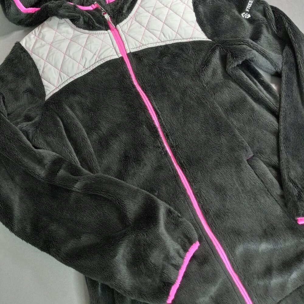 Free Country Girls XL 16 Black Pink Quilted Fleece Full Zip Hooded Jacket - Picture 12 of 13